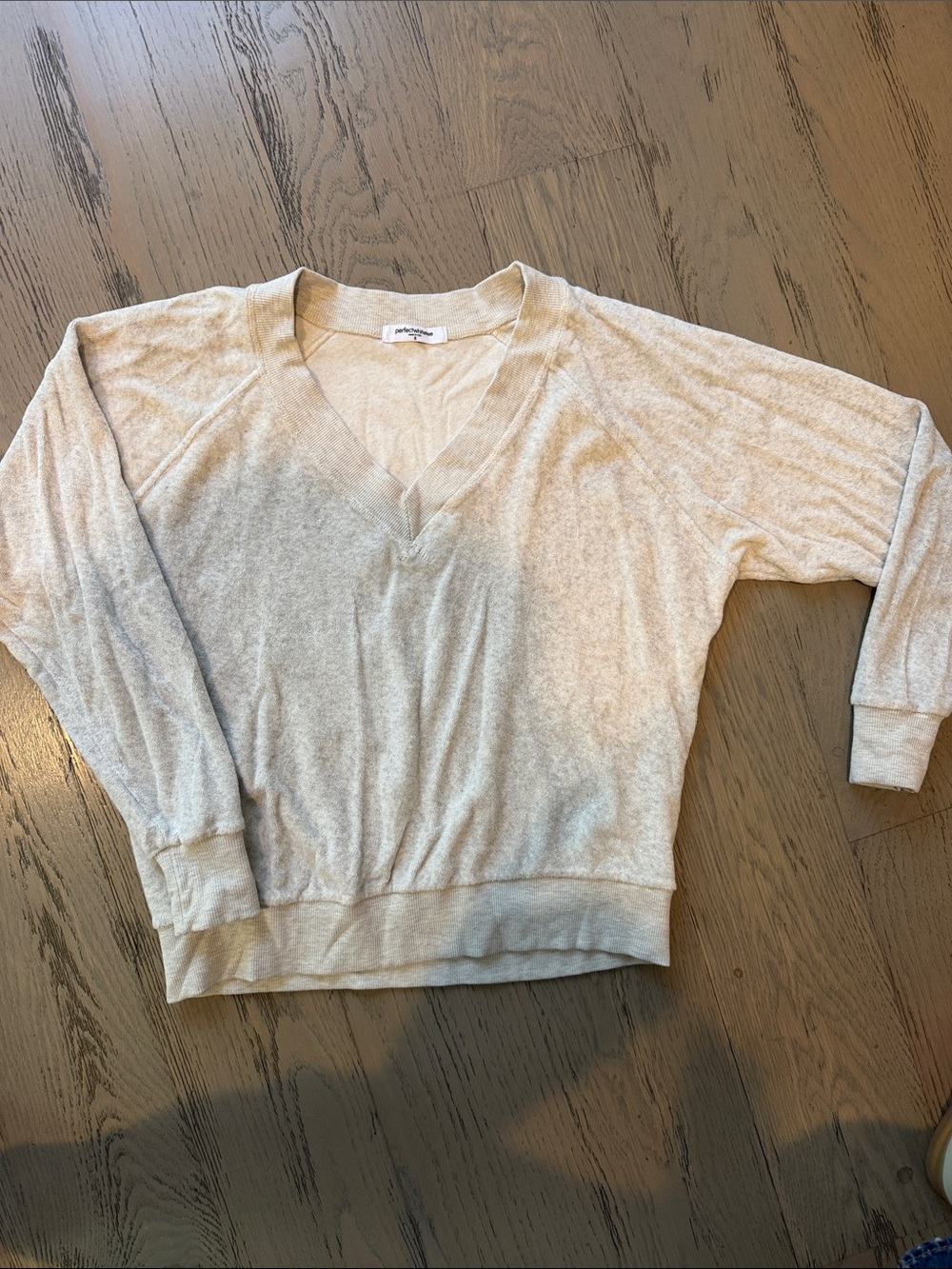 perfectwhitetee Cream V-Neck Lightweight Pullover